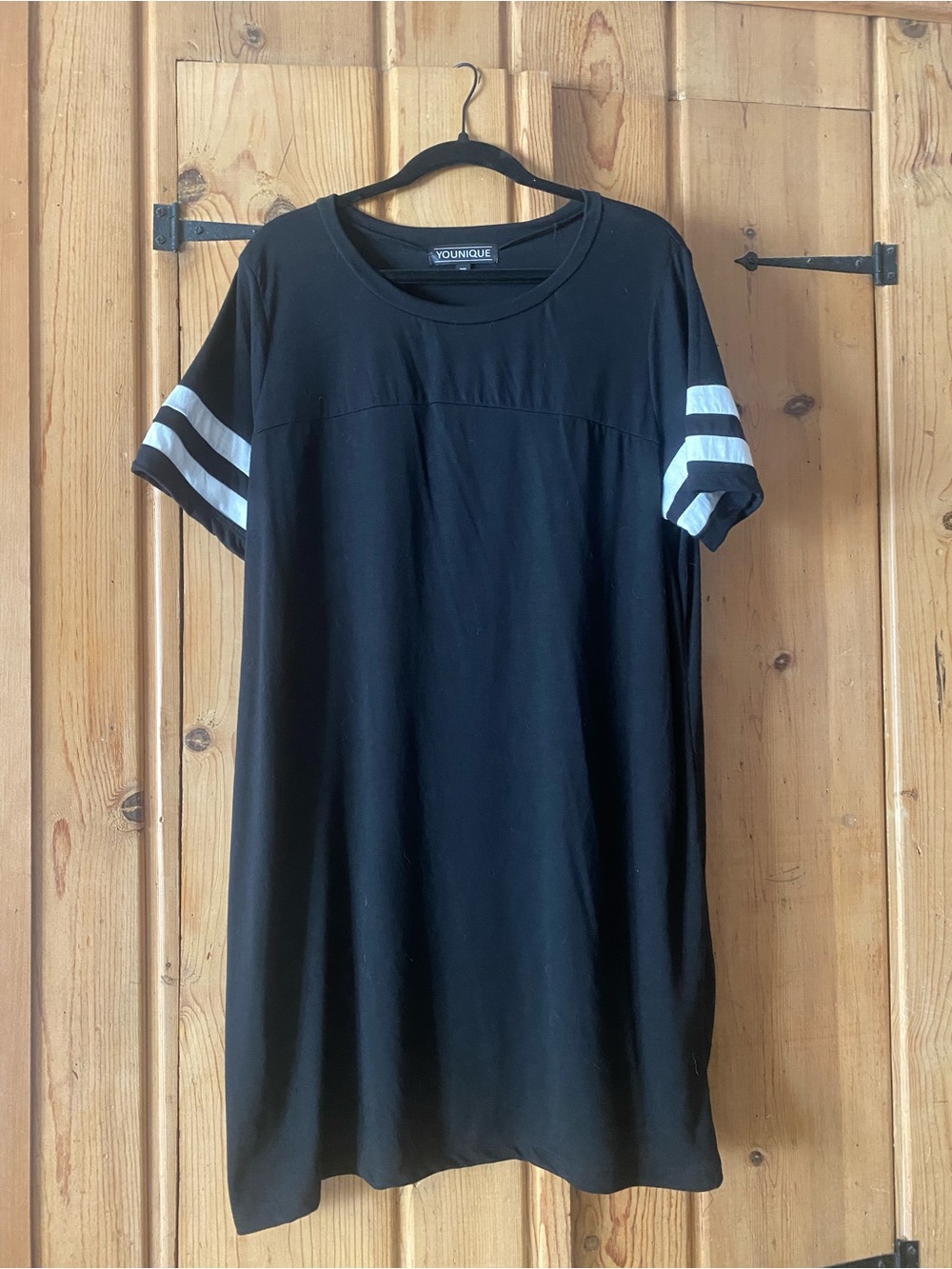 Younique Black Night Dress with White Sleeve Stripes